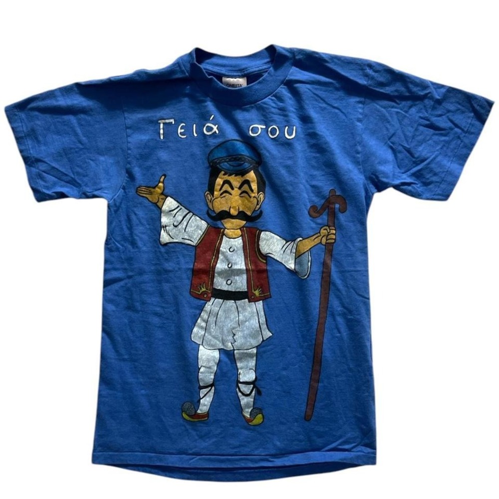 Vintage Oneita Blue Greek T-shirt with a retro vibe Made‎ in USA